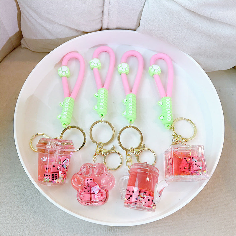 Wholesale Oil Filled Cute Quicksand Acrylic Key Ring